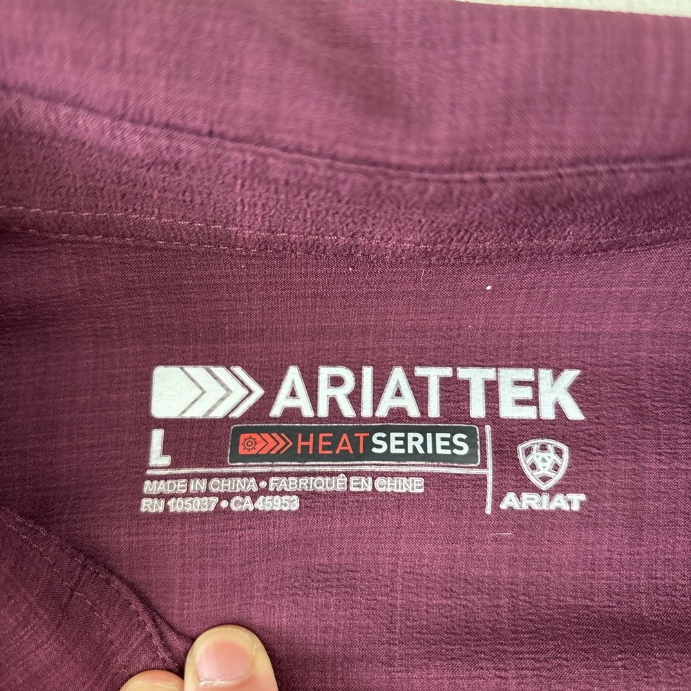 ARIAT Tek Heat Series Mens Long Sleeve Shirt Large Burgundy Lightweight Vented - Picture 4 of 16